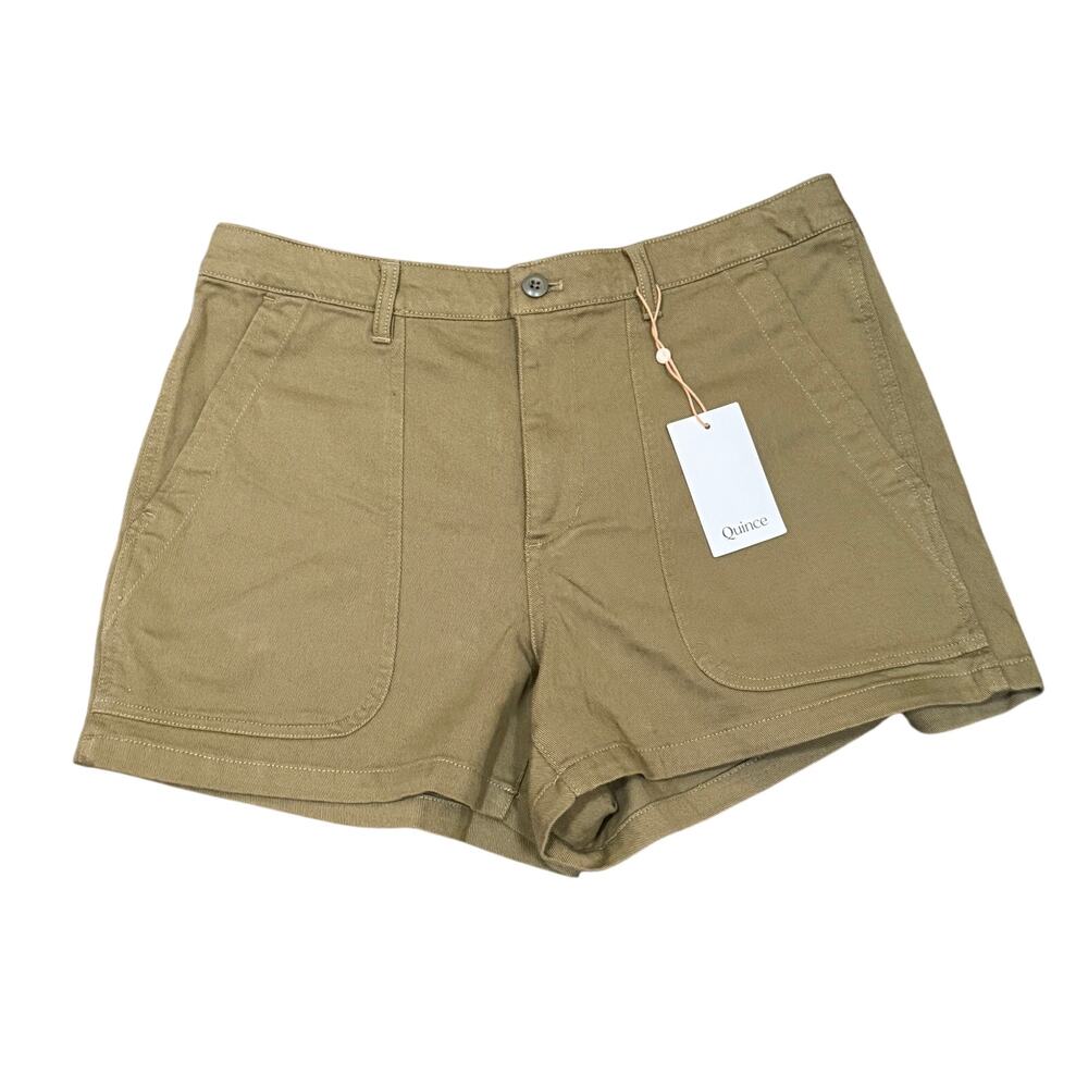 NWT Quince Womens Size 14 Organic Stretch Cotton Twill Utility Shorts Green